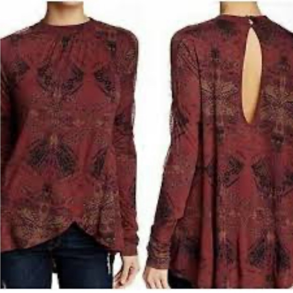 Free People Nouveau Draped Tulip Long Sleeve Blouse Top Burgundy S - Picture 2 of 15